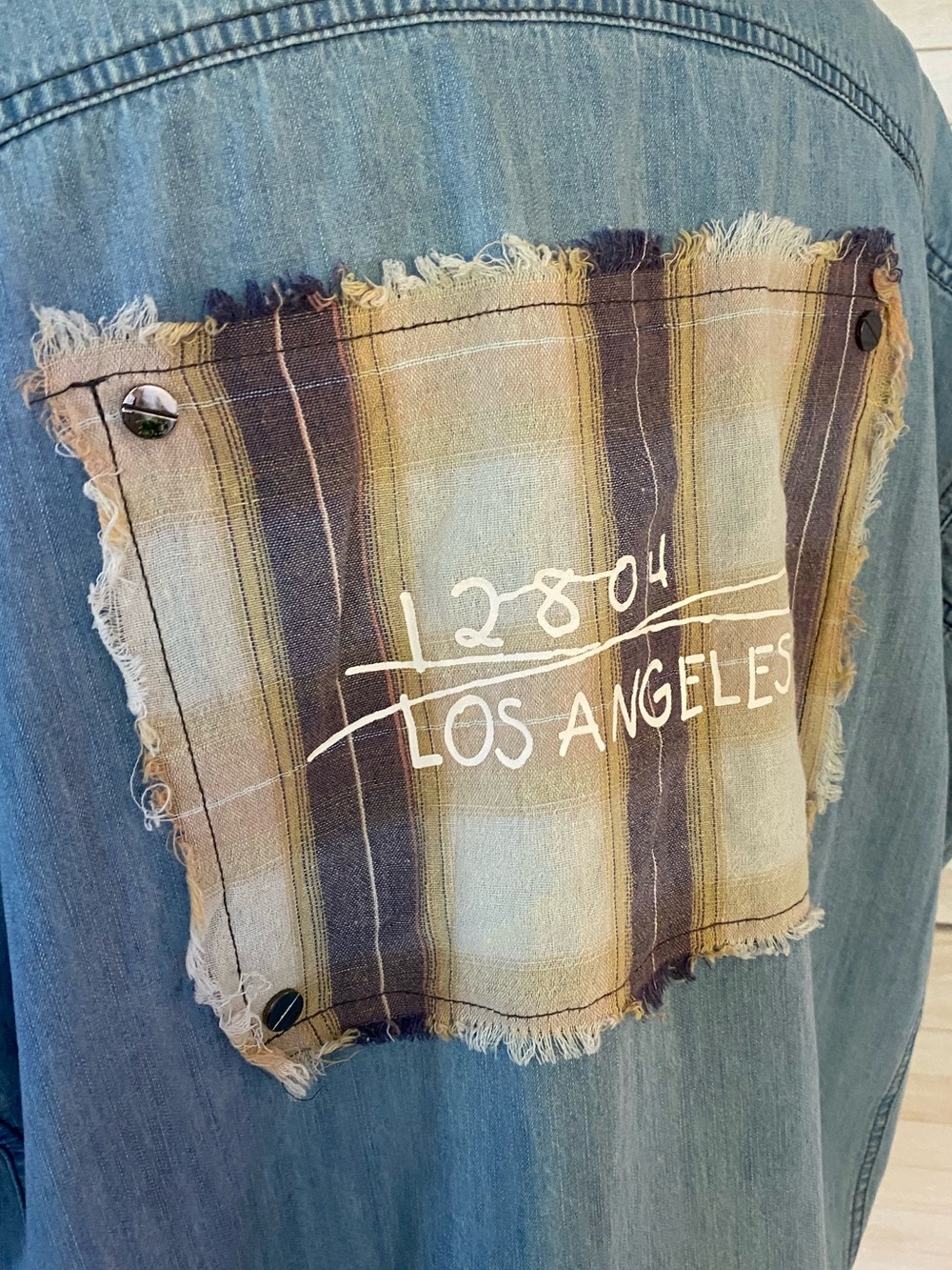 POL Blue Denim Button-Down Shirt/Shacket with Back Plaid Patch SZ S - Picture 8 of 14